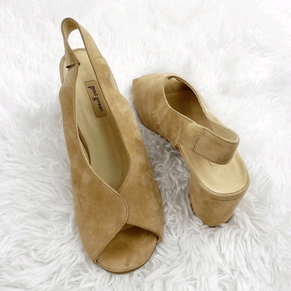 Paul Green Riviera Peep Toe Suede Slingback Heeled Sandal Size 5.5  (Fits 7.5/8)